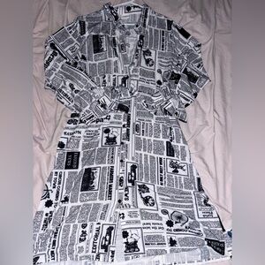 LuLaRoe Ellie Black and White Newspaper Print Dress